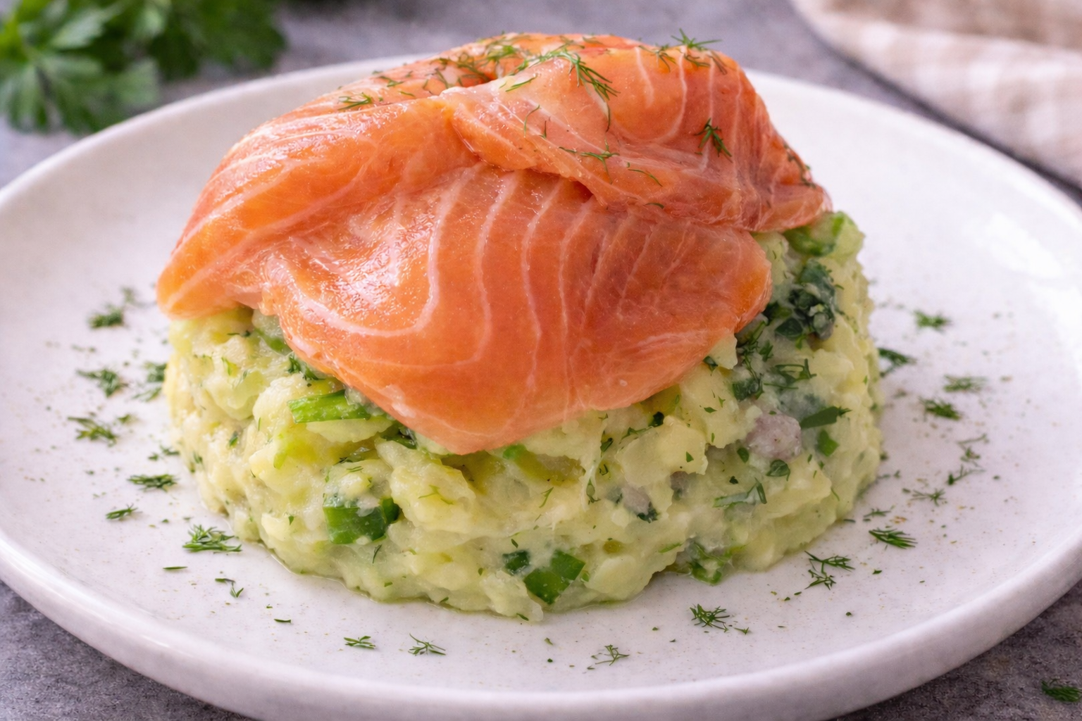 Kartoffelpüree und Lachs