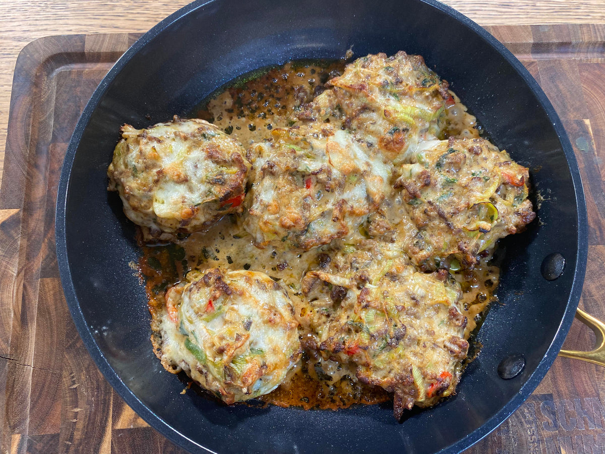 Gefüllte Champignons mit Hack, Käse und Lauch