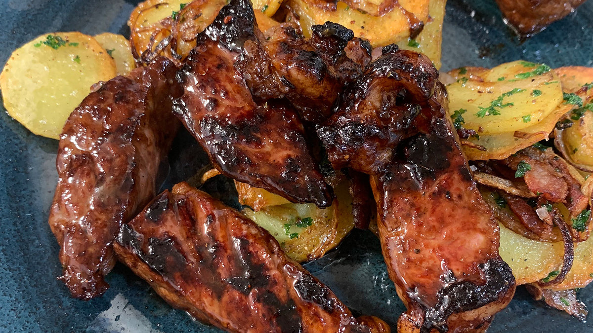 Marinierte Rindersticks mit Bratkartoffeln