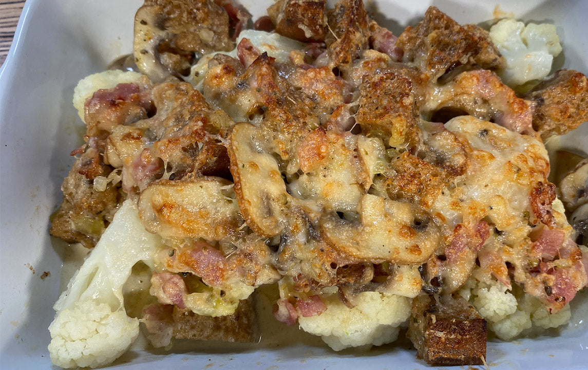 Gratinierter Blumenkohl mit Speck