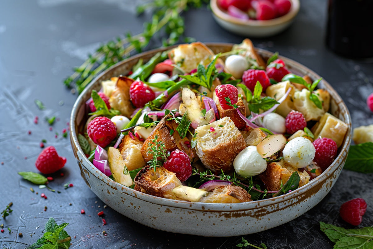 Lauwarmer Spargelsalat mit knusprigem Brot