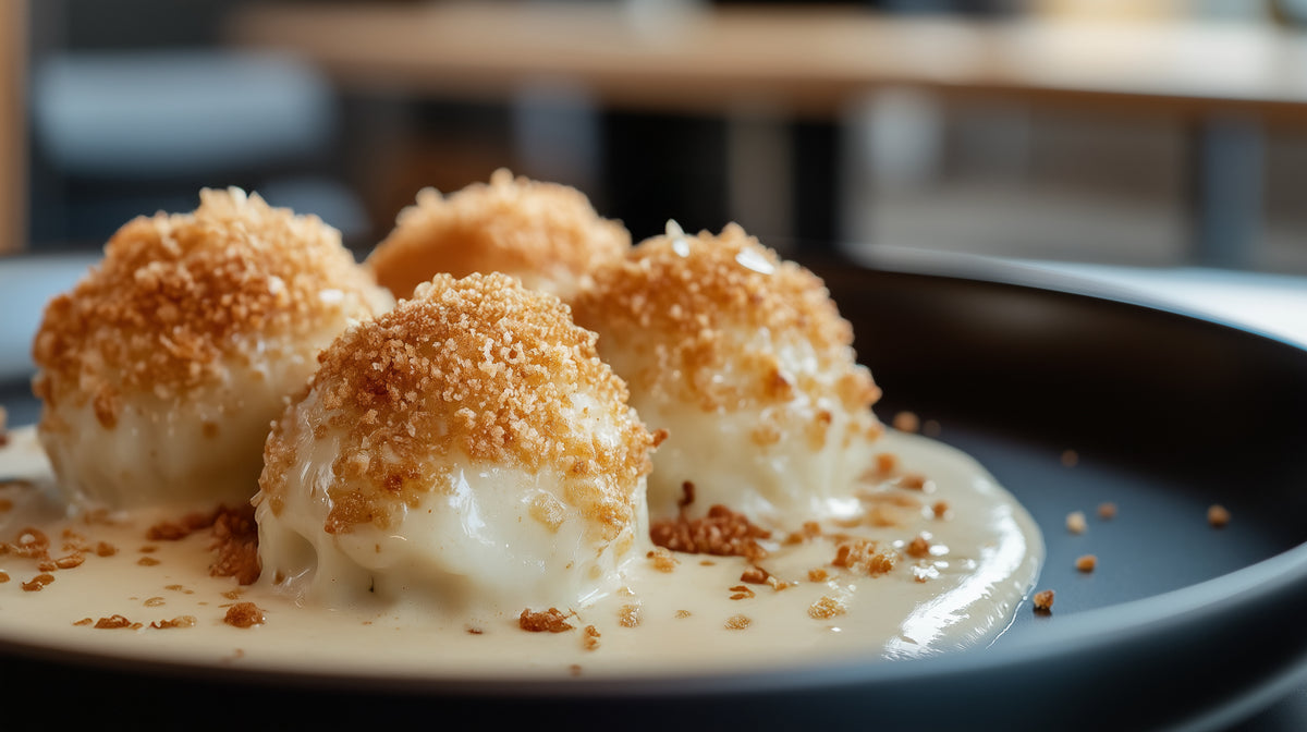 Gefüllte Grießknödel mit Vanillesauce