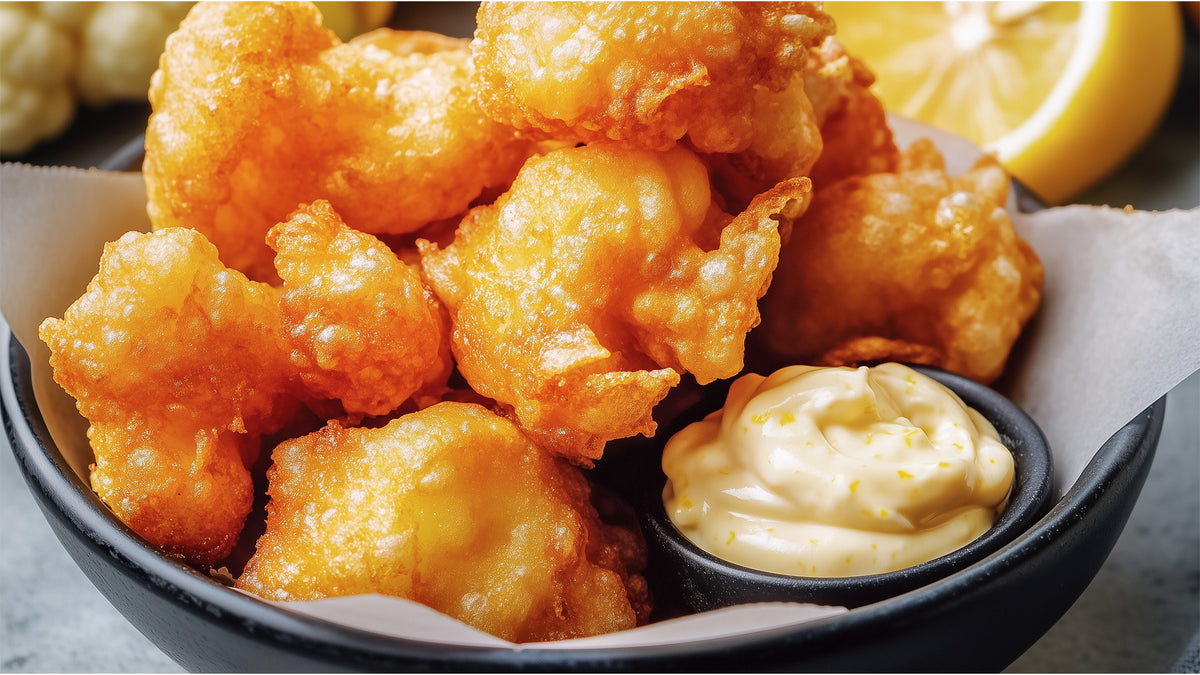 Tempura vom Blumenkohl mit Zitronen-Chili-Mayonnaise