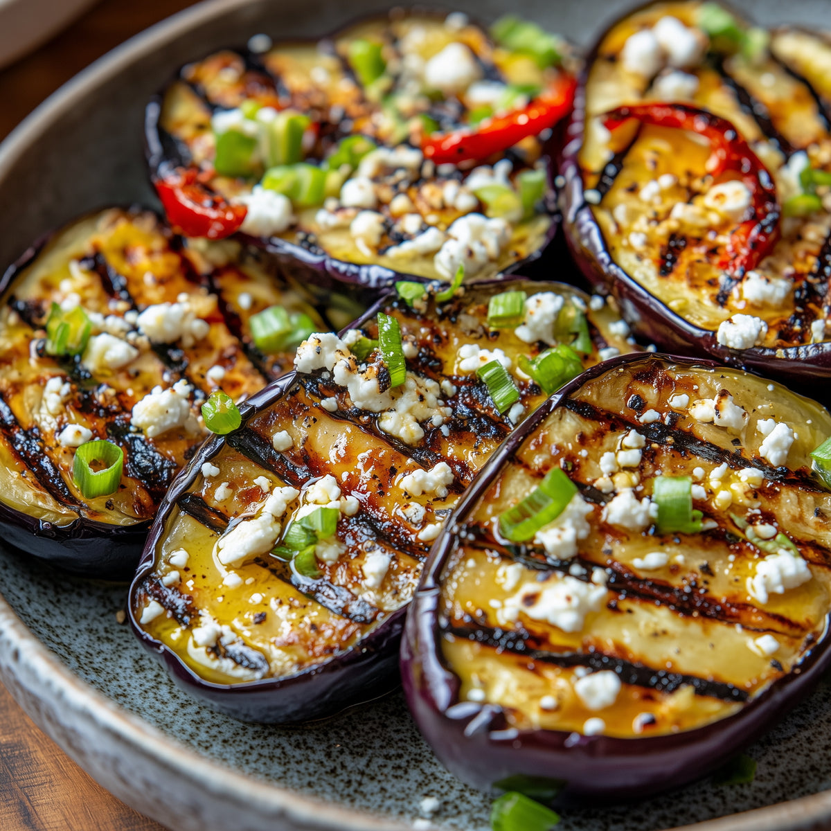 Gegrillte Aubergine mit mariniertem Feta