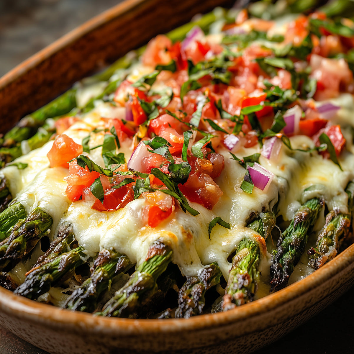 Gratinierter grüner Spargel mit Mozzarella