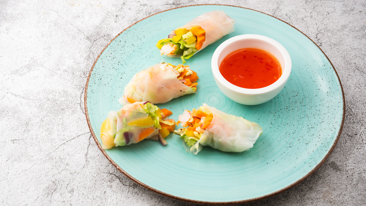 Sommerrollen mit Garnelen und Sweet Chili Sauce