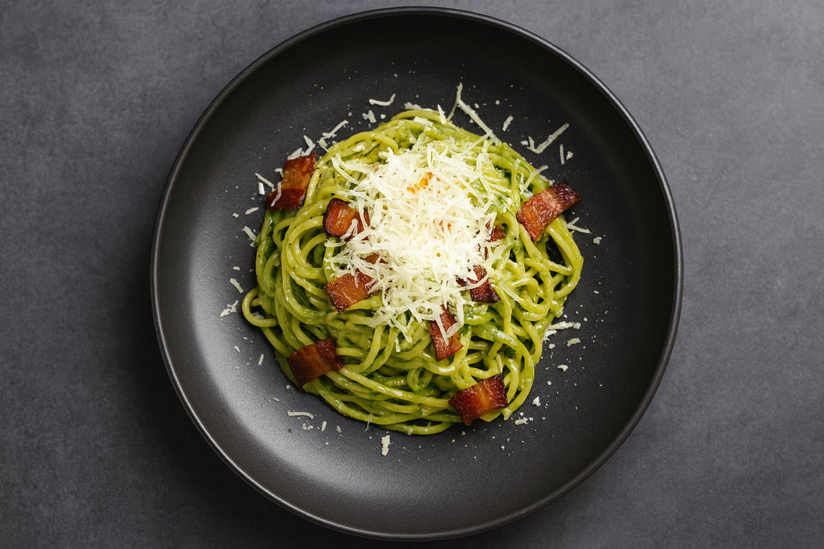 Grüne Spaghetti Carbonara