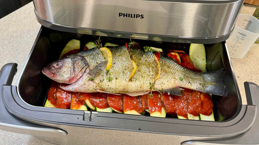Gefüllter Loup de mer im Ganzen aus dem Airfryer