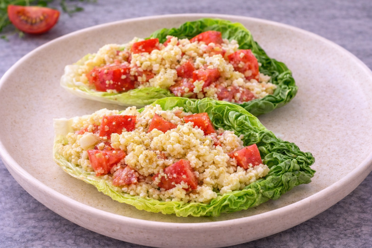 Blumenkohl-Kaviar im Salatblatt