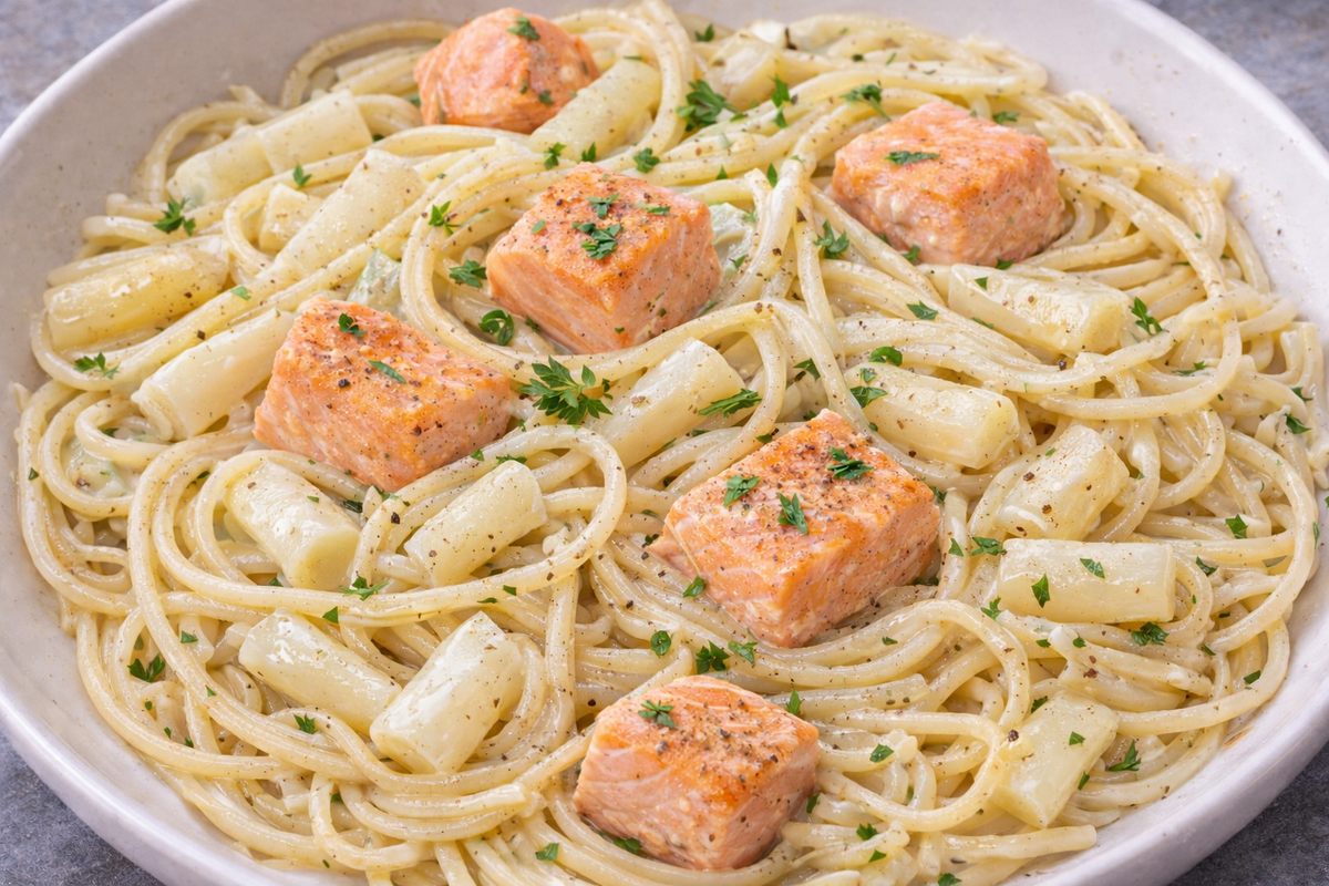 Spaghetti mit Lachs und Spargel