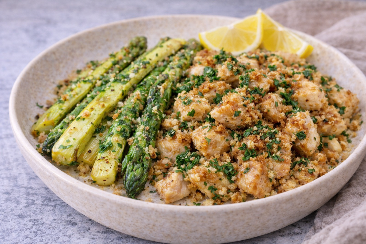 Gebratener Spargel mit Hähnchen