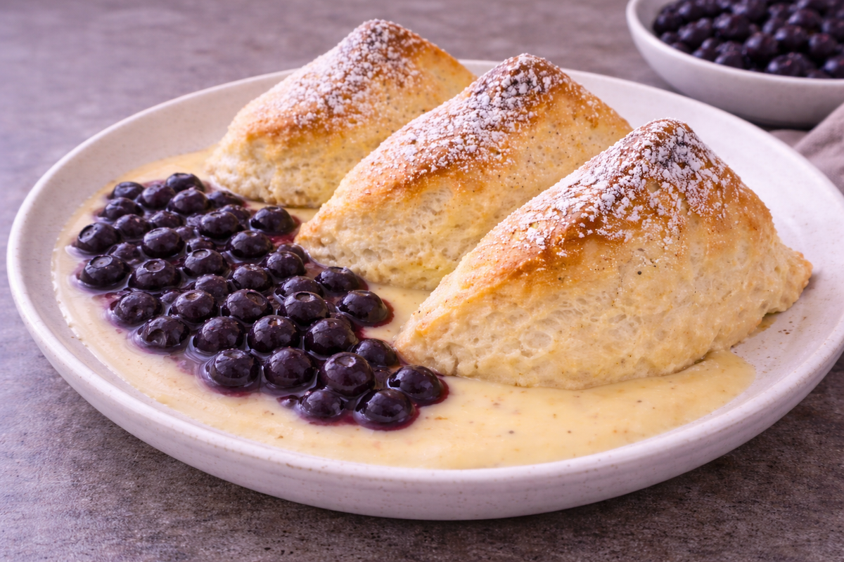 Salzburger Nockerln mit Gin-Heidelbeeren und Vanillesauce