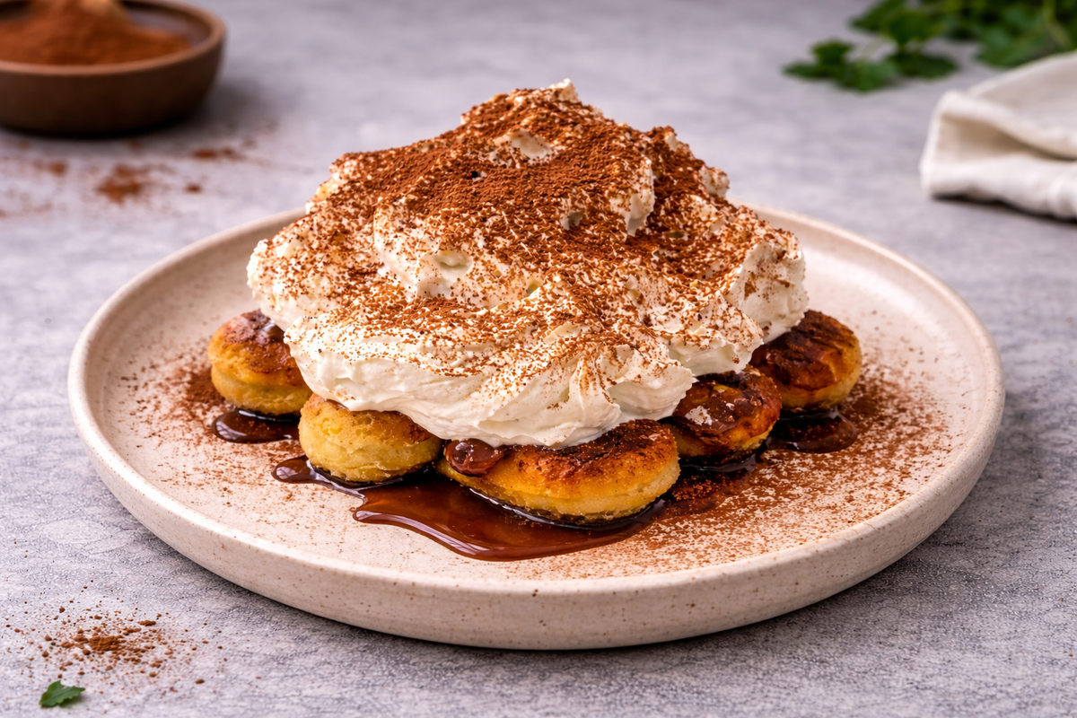 Lauwarmes Tiramisu mit Espresso-Karamell