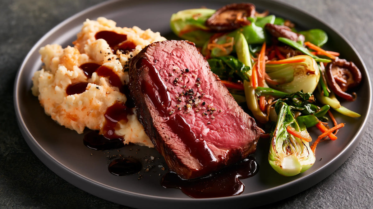 Roastbeef mit Wok-Gemüse & Sauerrahm-Püree