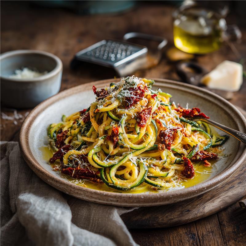 Zucchini-Nudeln mit Tomate und Ricotta