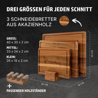 HENSSLERS Scheidebrett Akazienholz 3er Set
