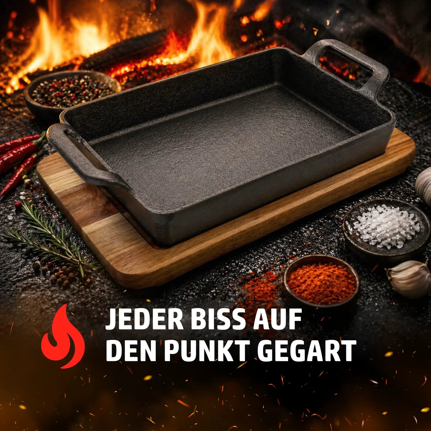 HENSSLERS Grill- / Servierpfanne mit Holzbrett Küchenzubehör Hensslers