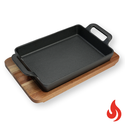 HENSSLERS Grill- / Servierpfanne mit Holzbrett Küchenzubehör Hensslers