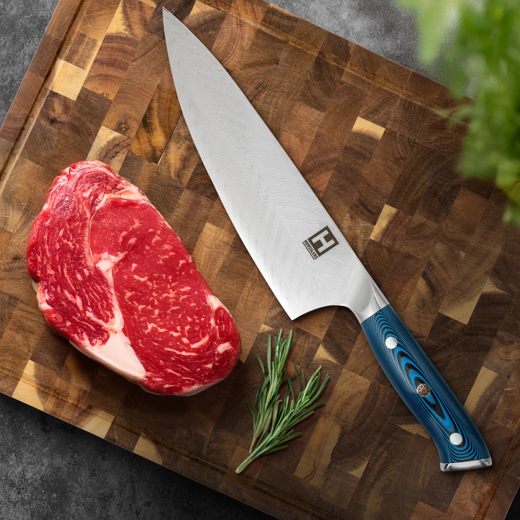 HENSSLERS Damast Kochmesser - Blue Edition Messer Hensslers