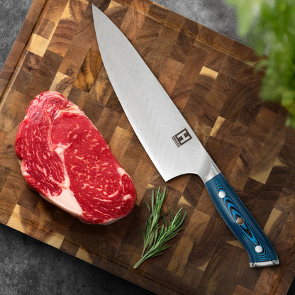 HENSSLERS Damast Kochmesser - Blue Edition Messer Hensslers