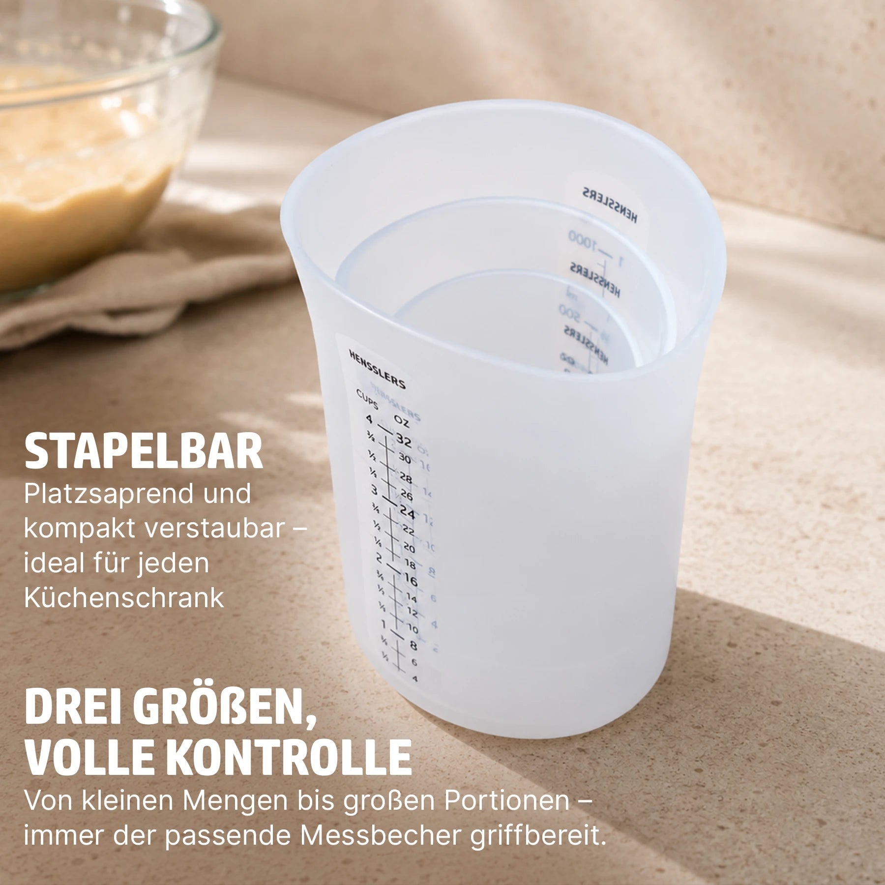 HENSSLERS Silikon Messbecher 3 Teilig Küchenzubehör HENSSLERS
