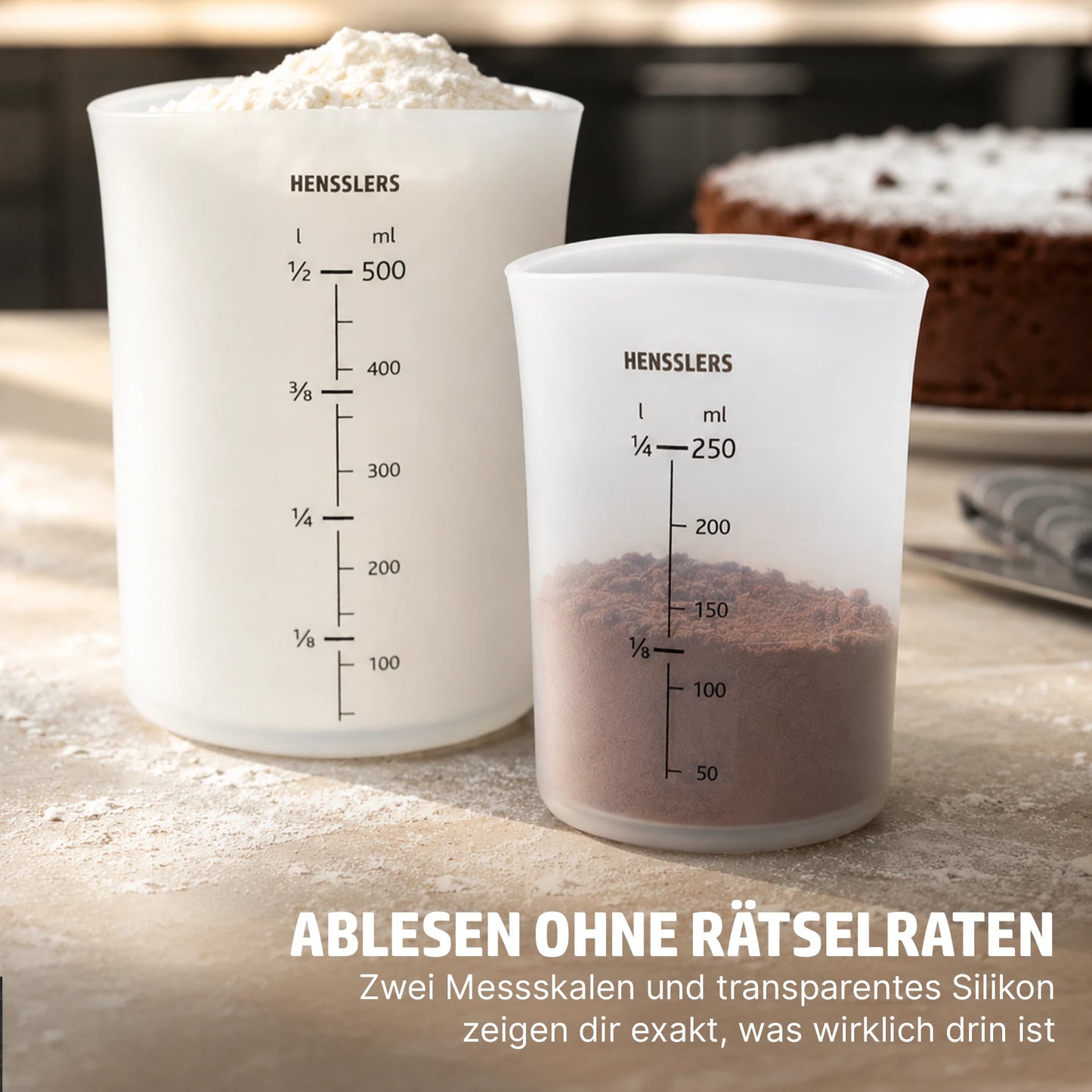HENSSLERS Silikon Messbecher 3 Teilig Küchenzubehör HENSSLERS
