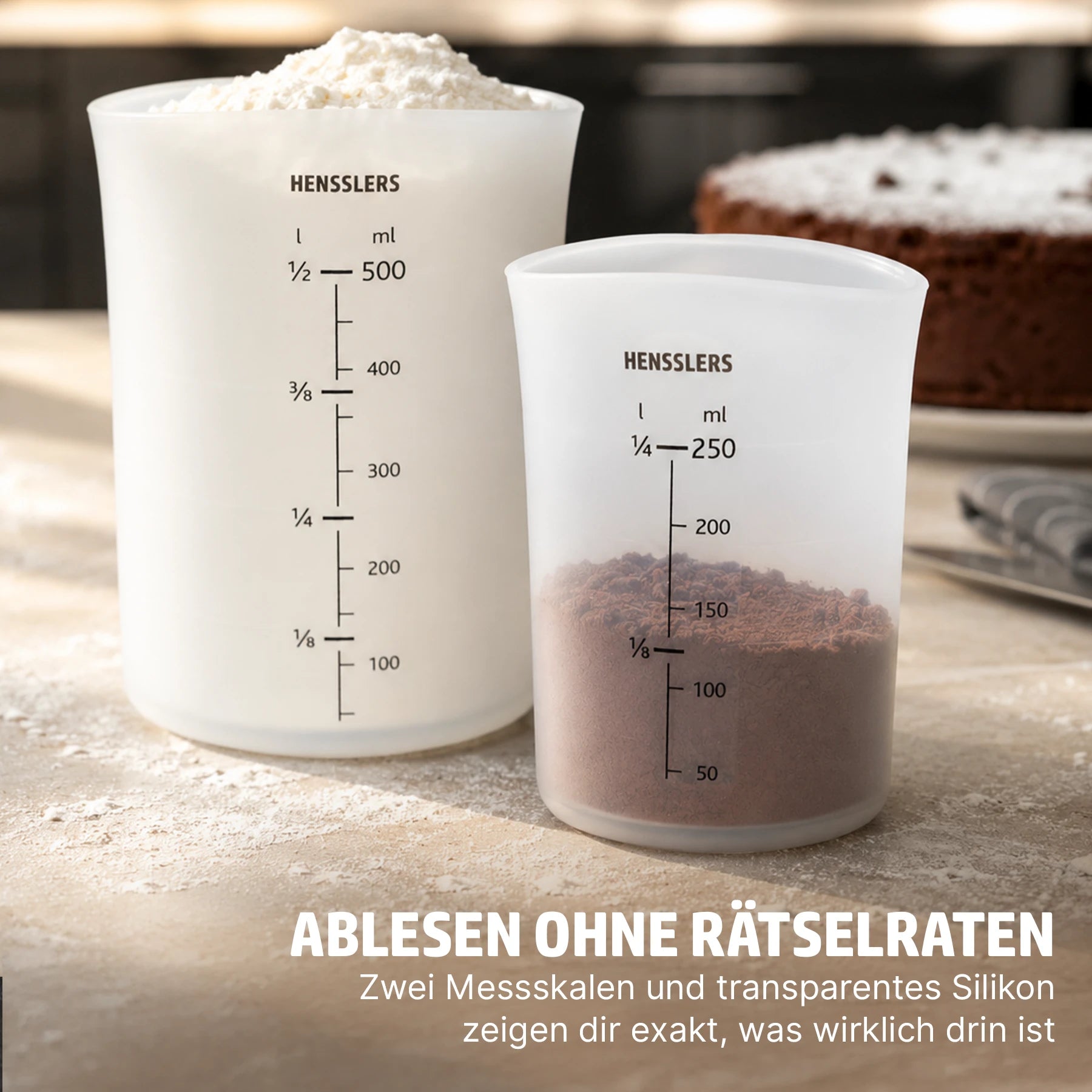 HENSSLERS Silikon Messbecher 3 Teilig Küchenzubehör HENSSLERS