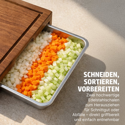 HENSSLERS Multifunktionsschneidebrett (mit 2 Edelstahlschalen) Küchenzubehör HENSSLERS